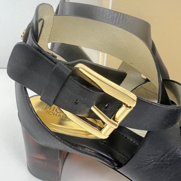 Michael Kors Black Strappy Sandals Size 7.5 M Maribella Heels Ankle - Picture 2 of 9